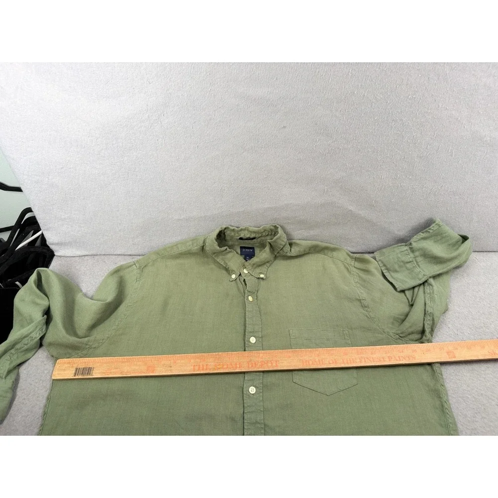 J Crew Shirt Mens XL Green Classic Linen Blend Button Down Coastal Minimalist
